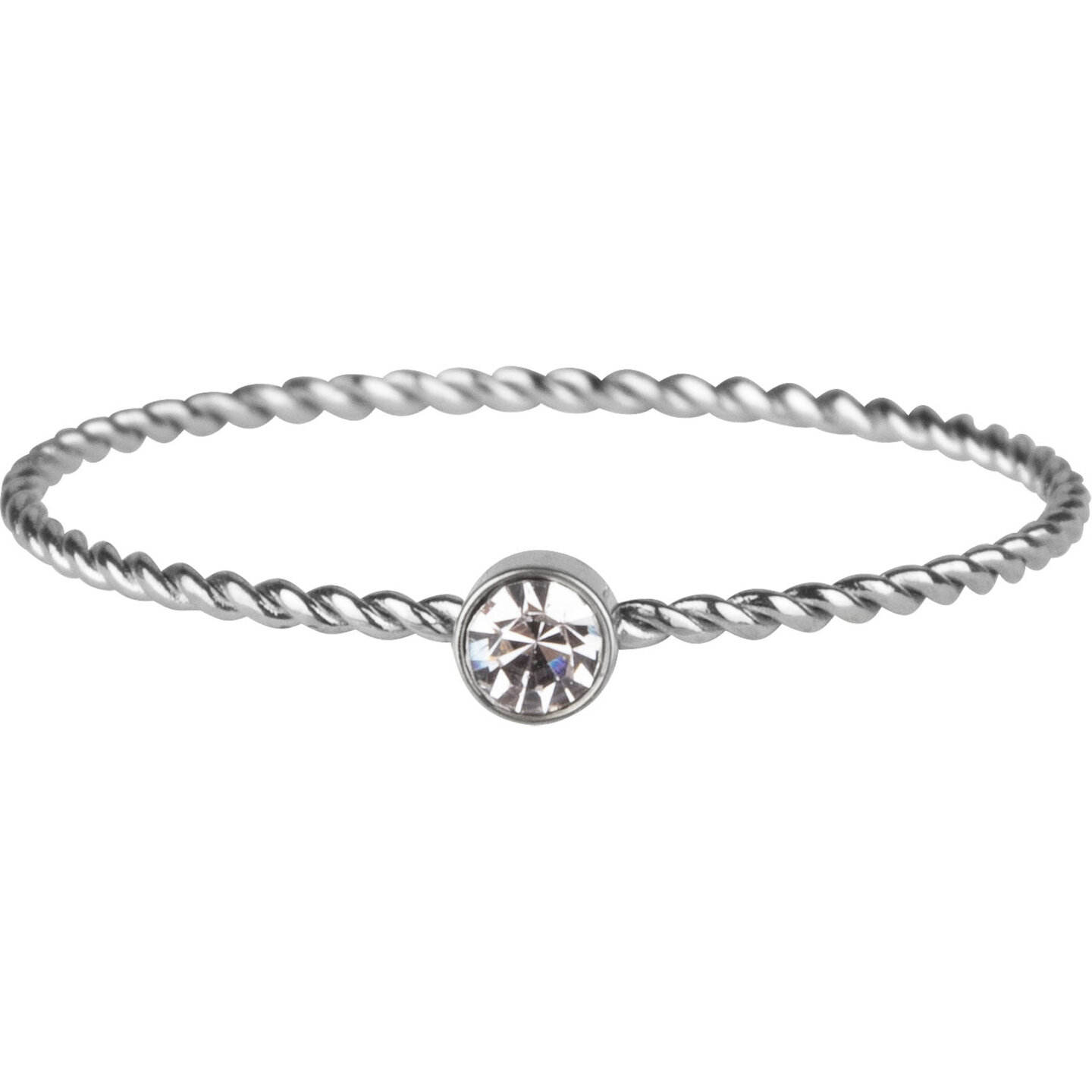 Charmin's Gedraaide Birthstone Ring Witte Kristal Staal R944
