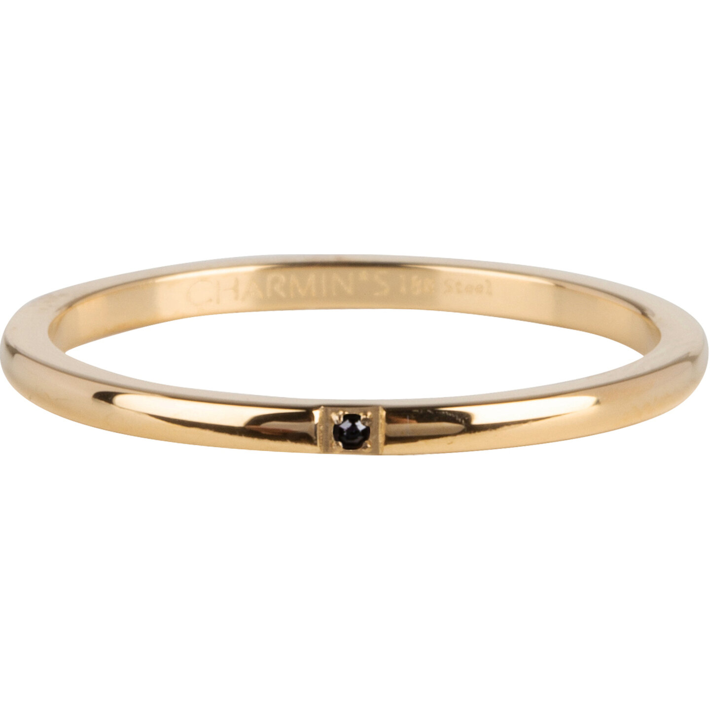 Charmin's basisring R867 Precious Black Stone Goldplated