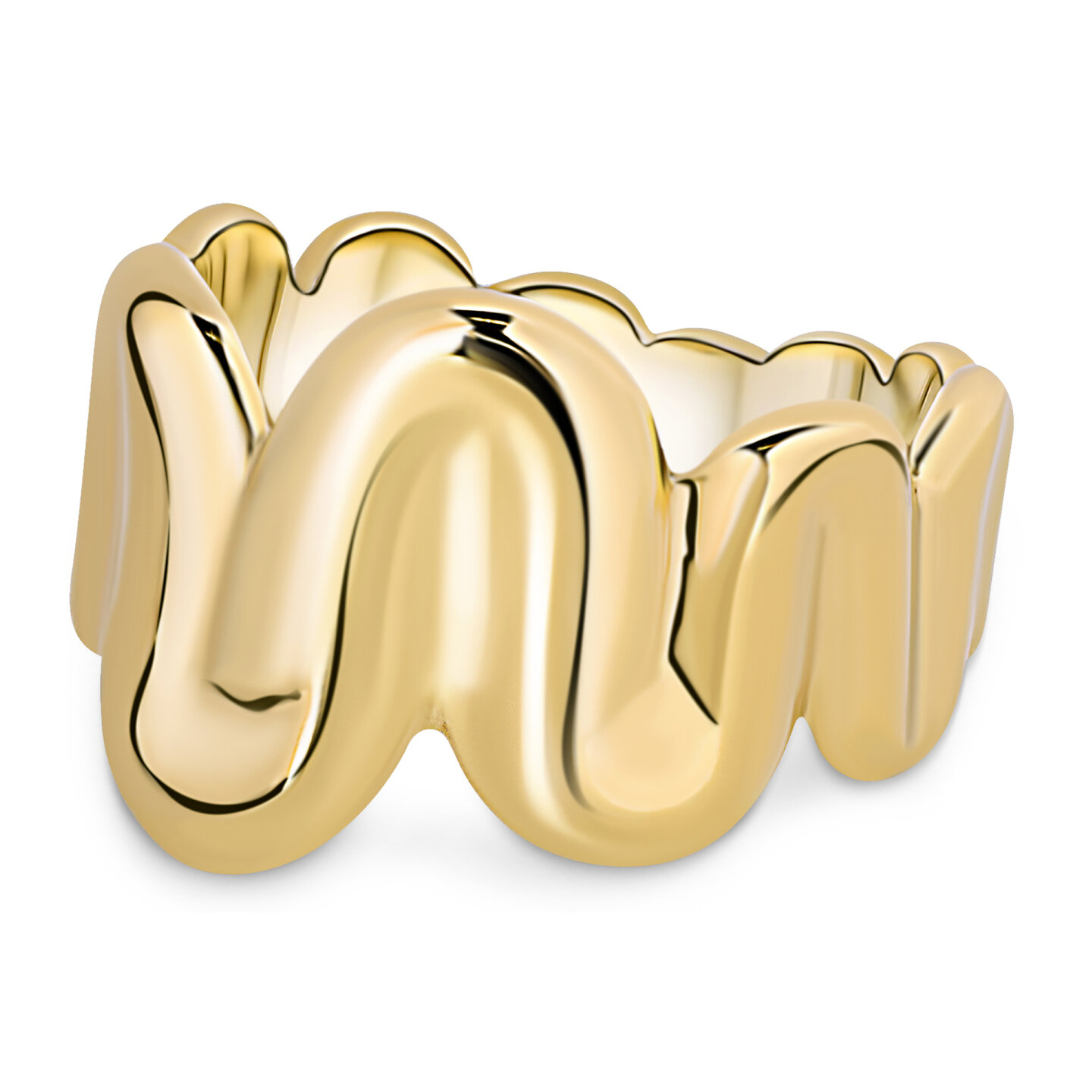 Charmin's Goudkleurige Chunky Ring met Wave-Design R1784 – Vloeiend en Krachtig
