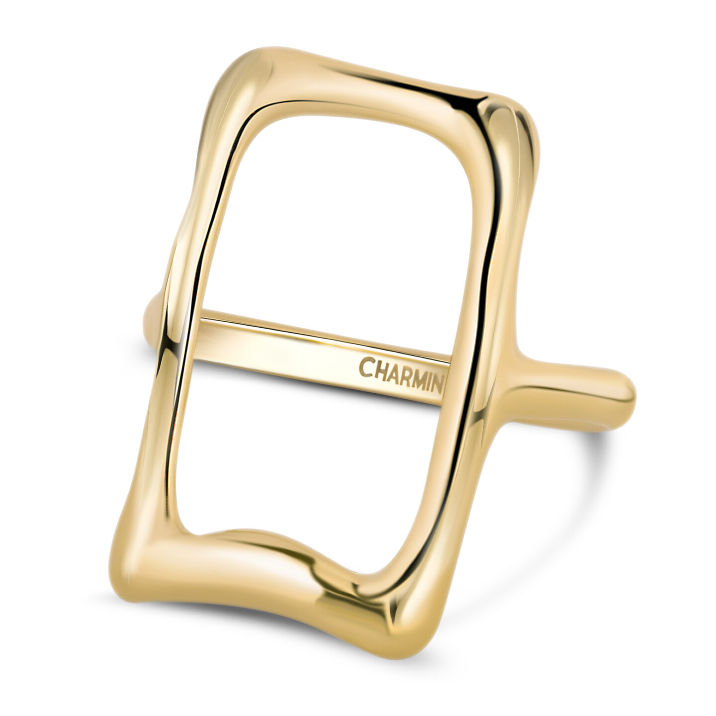Charmin's Gold-Colored Chunky Ring with Open Rectangle Steel R1771 – Strength and Space