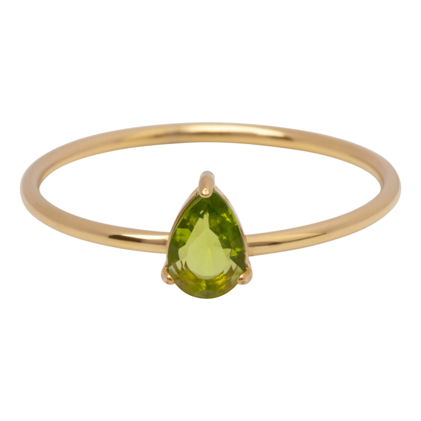 Charmin's Goudkleurige Ring met Druppelvormig Licht Groen Kristal Steentje R1750 &ndash; Naturel Design 