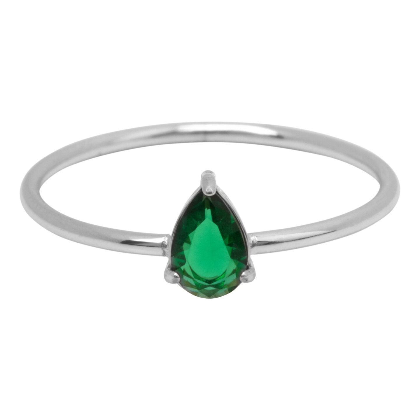 Charmin's Stalen Ring met Druppelvormig Donker Groen Kristal Steentje R1741 &ndash; Klassiek Groen 