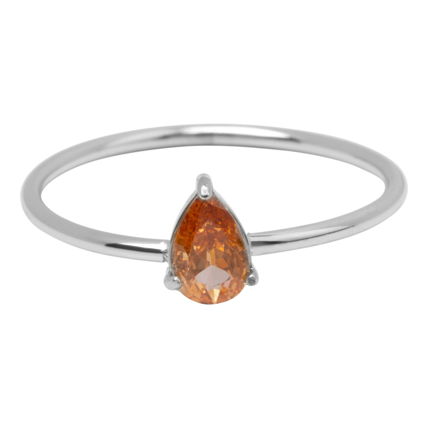 Charmin's Steel Ring with Teardrop Champagne Crystal Stone R1734 &ndash; Feminine Shine