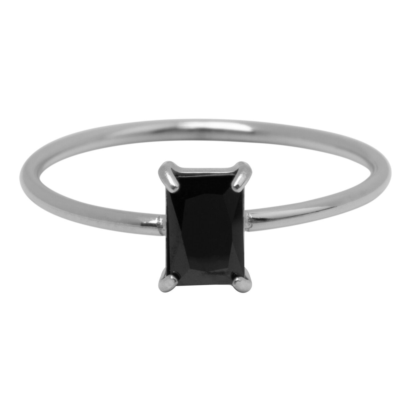 Charmin's Stalen Ring Rechthoekig Zwart Steentje R1722 &ndash; Strakke Stijl 