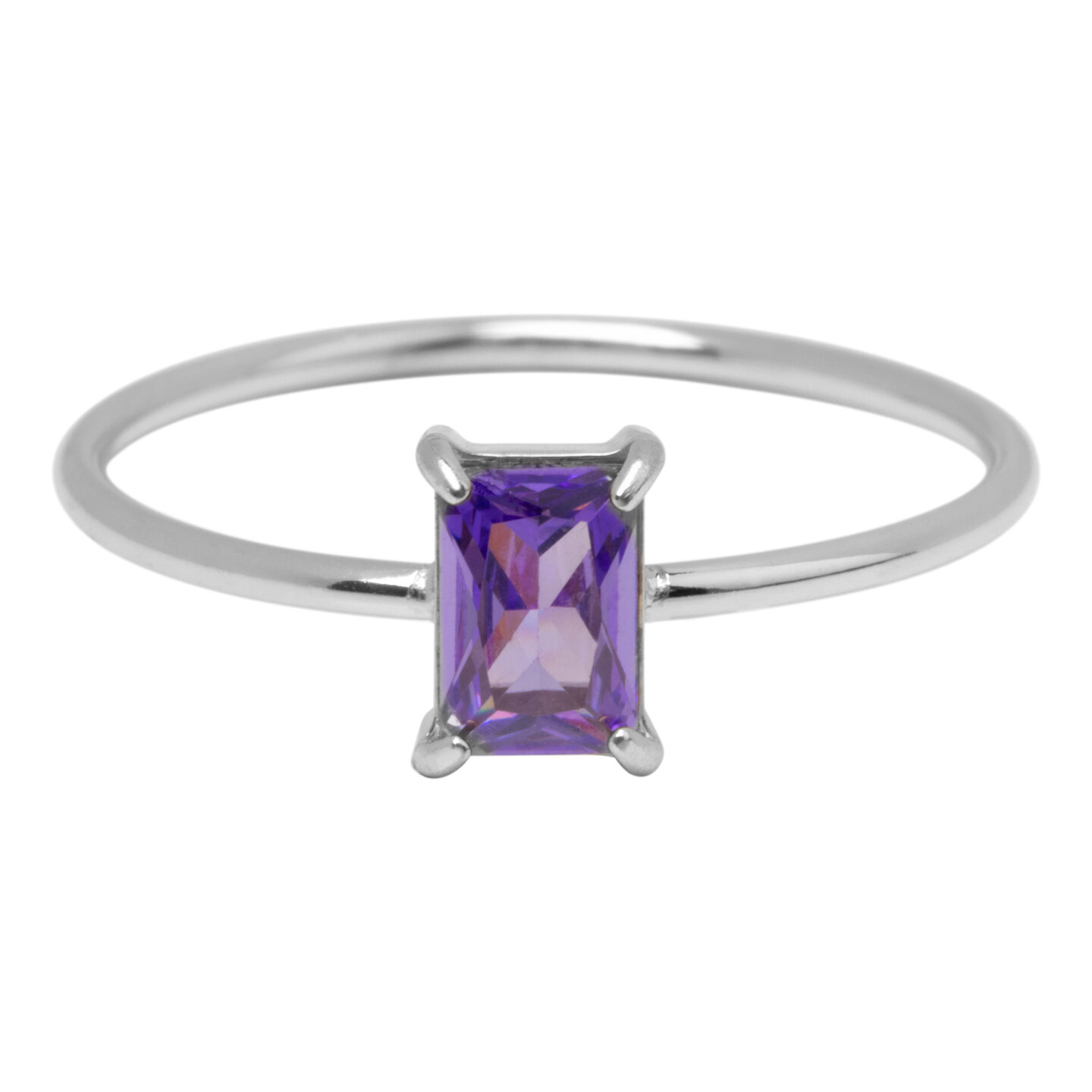Charmin's Stalen Ring Rechthoekig Lila Steentje R1717 &ndash; Speelse Pastel 