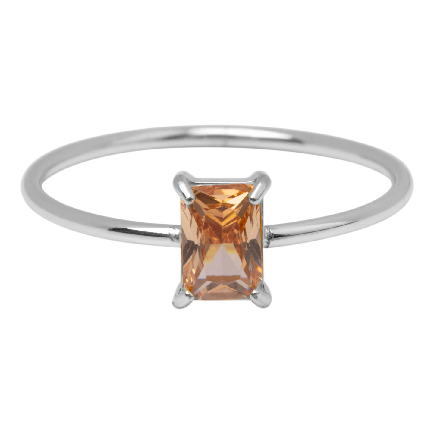 Charmin's Stalen Ring Rechthoekig Champagne Steentje R1714 &ndash; Elegant Accent 