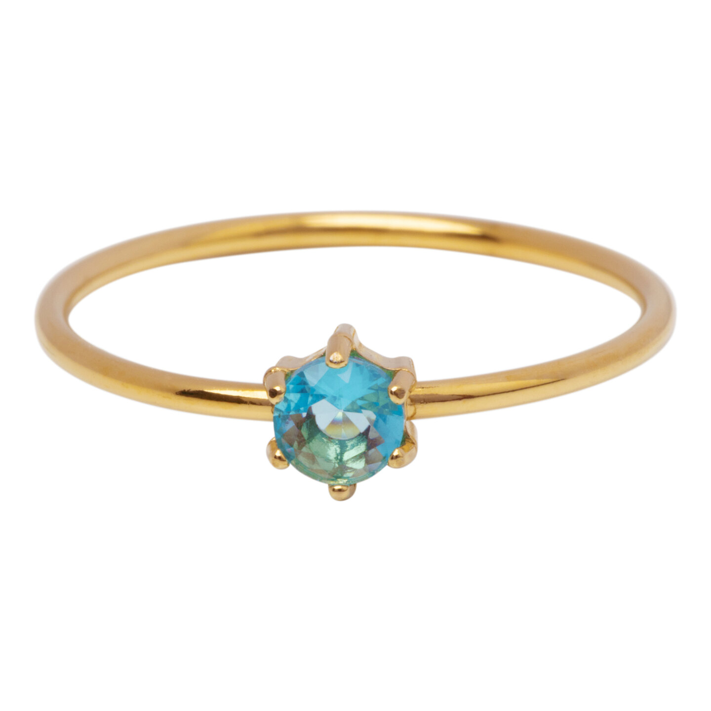 Charmin's Goudkleurige Ring Rond Lichtblauw Steentje Crystal R1709 &ndash; Zomers Licht