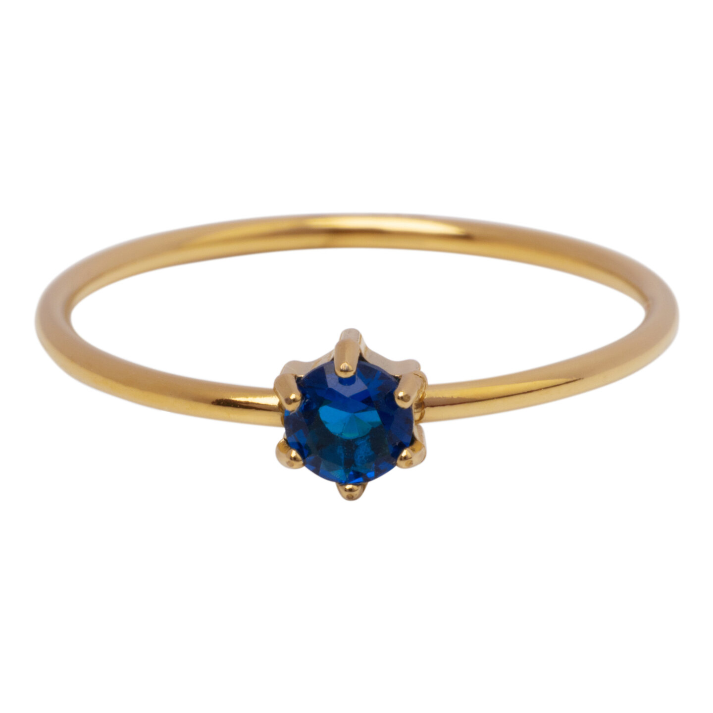 Charmin's Gold-Colored Ring Round Dark Blue Stone Crystal R1708 &ndash; Chic Contrast