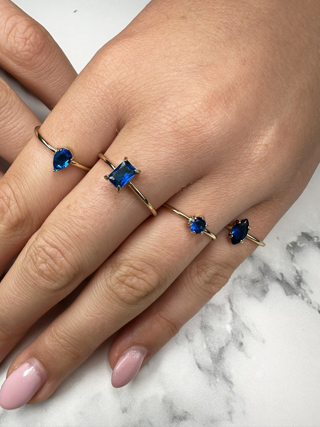Charmin's Gold-Colored Ring Round Dark Blue Stone Crystal R1708 &ndash; Chic Contrast