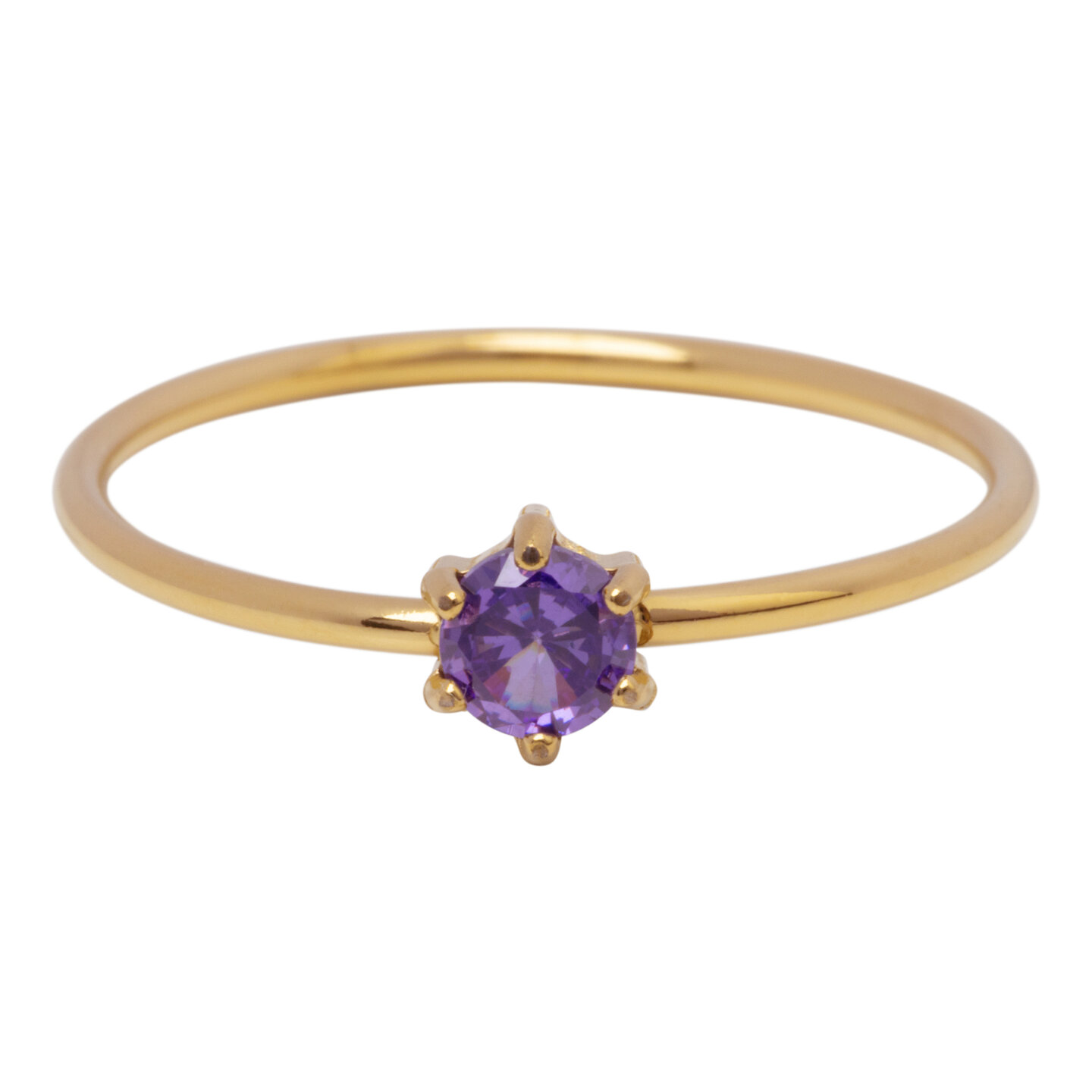 Charmin's Goudkleurige Ring Rond Lila Steentje Crystal R1707 &ndash; Zacht Goudaccent