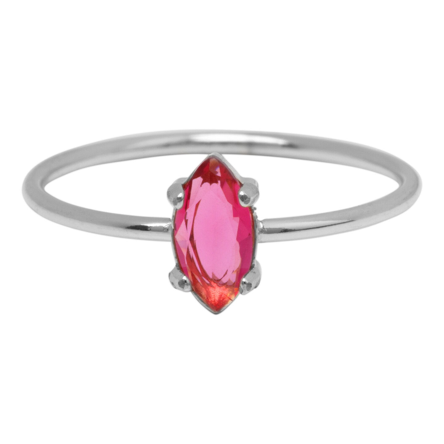 Bague Charmin's en acier avec pierre de cristal rose elliptique R1675 &ndash; D&eacute;tail romantique