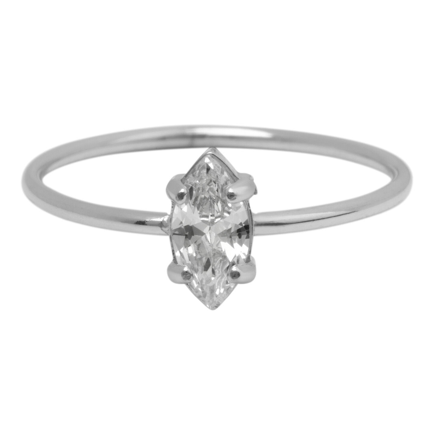 Charmin's Stalen Ring met Elipsvormig Wit Kristal Steentje R1673 &ndash; Tijdloze Elegantie