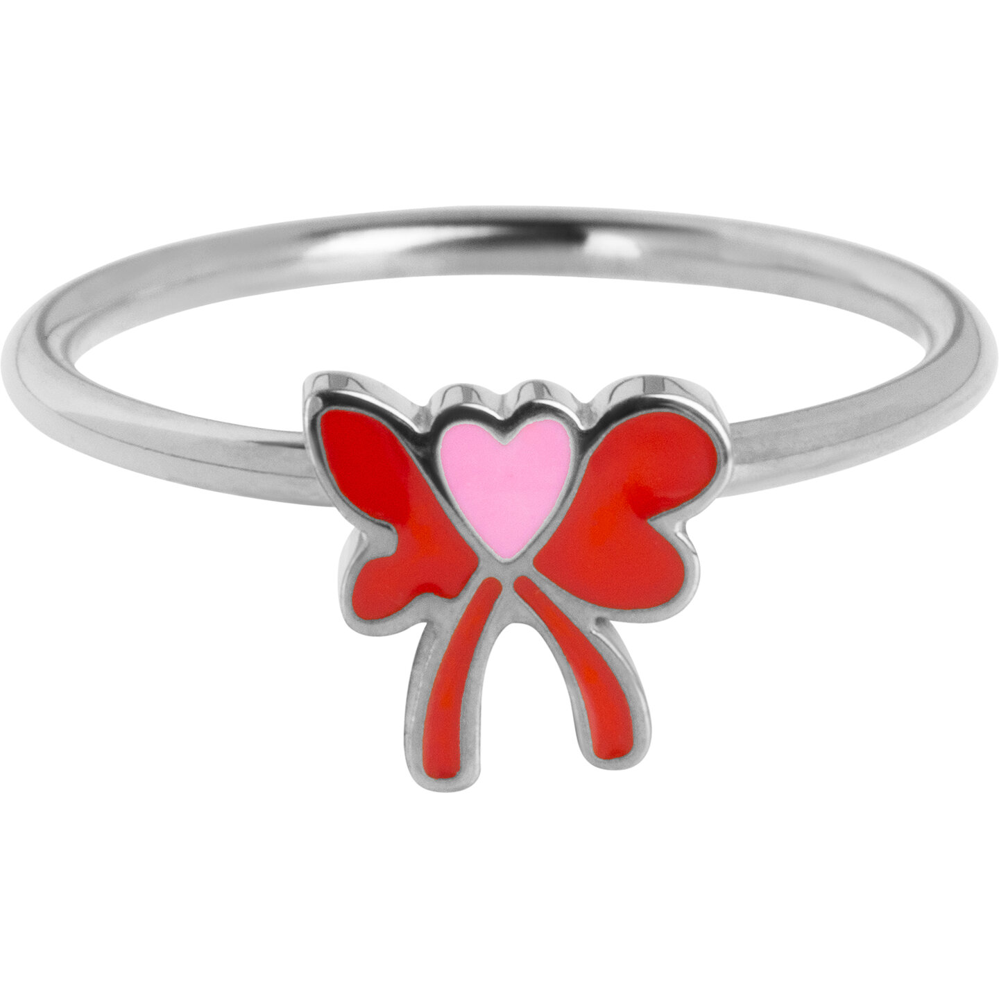 KIDZ Kinderring Staal Rood Strikje met Roze Hartje KR174 – Schattig & Modebewust