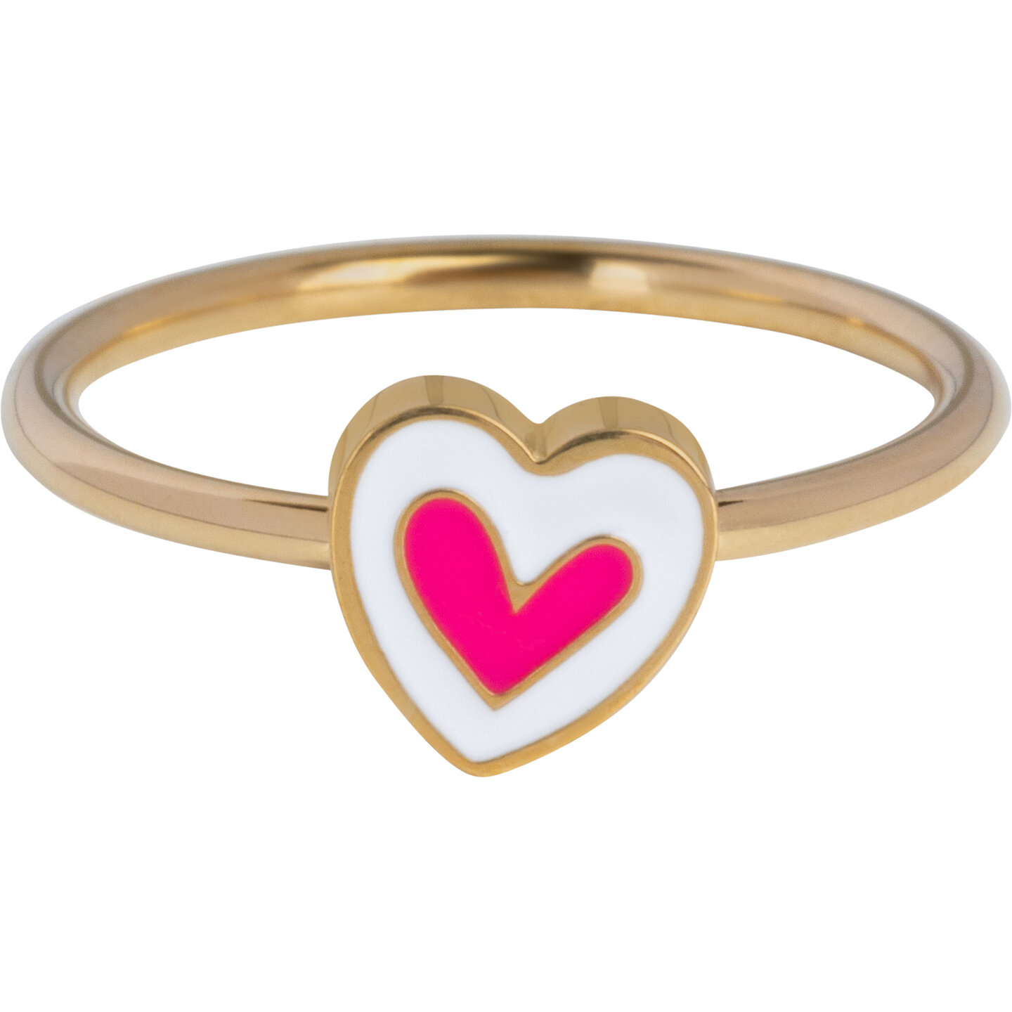 KIDZ Children&#039;s Ring Gold-Colored Steel with Enamel Pink White Heart KR177 - Sweet and Sparkling