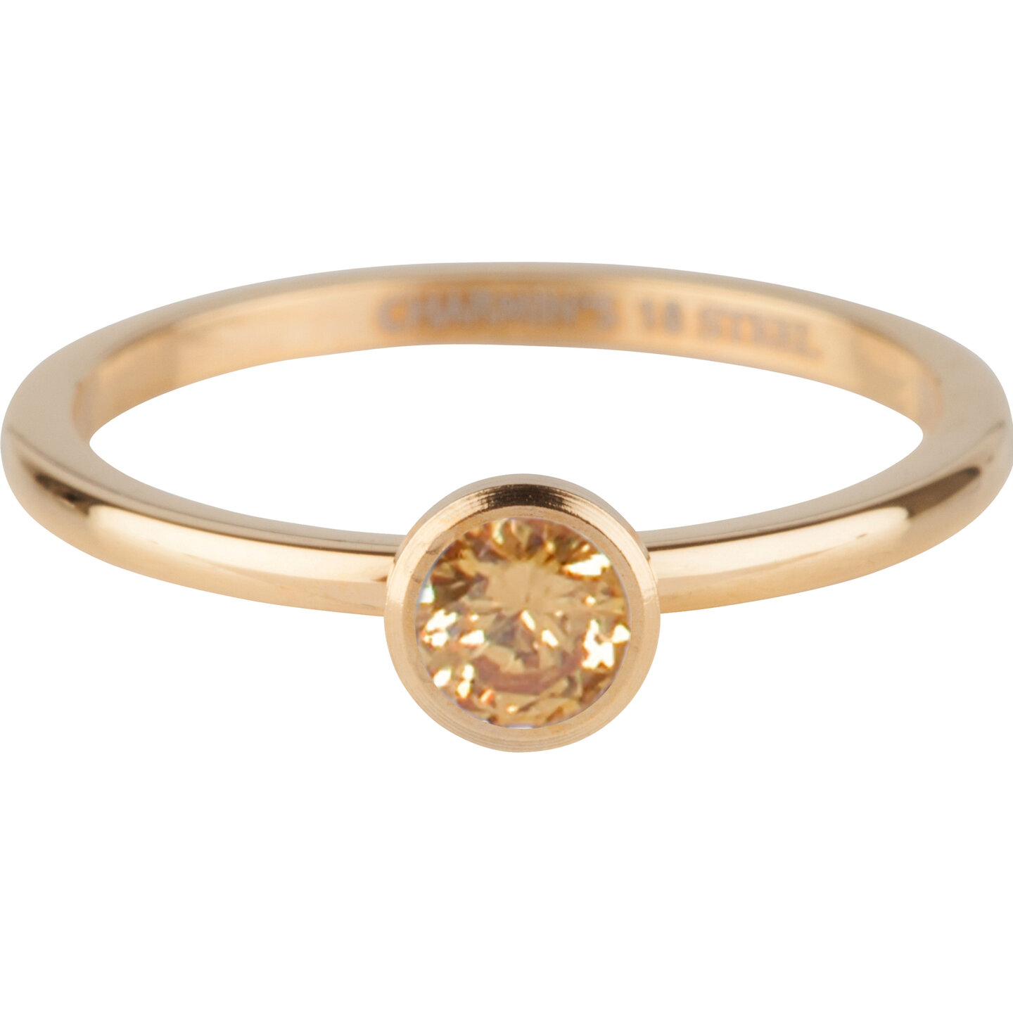 Charmin's Goudkleurige Ring Staal Bruin Kristal Iconic R1046