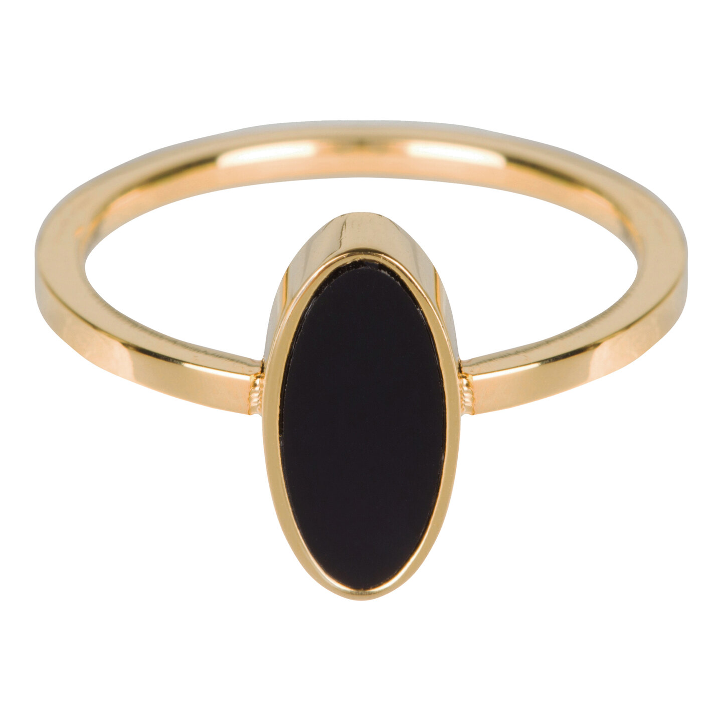 Charmin&rsquo;s goudkleurige stapelring R533 Fashion Seal Oval goldplated staal met zwarte steen