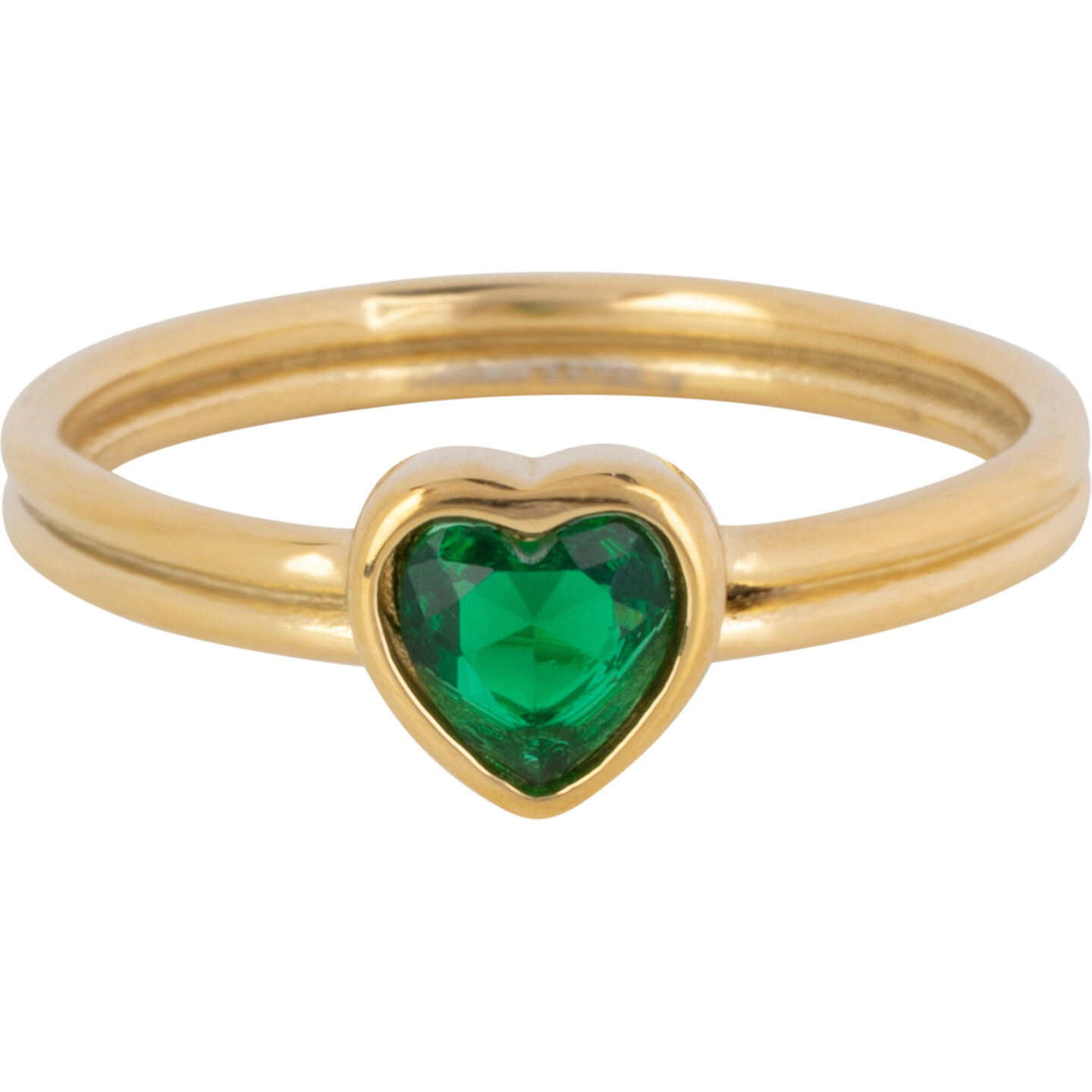 Charmin's Goudkleurige Dubbele Ring met Donkergroen Hartje R1518 &ndash; Natuurlijke Love