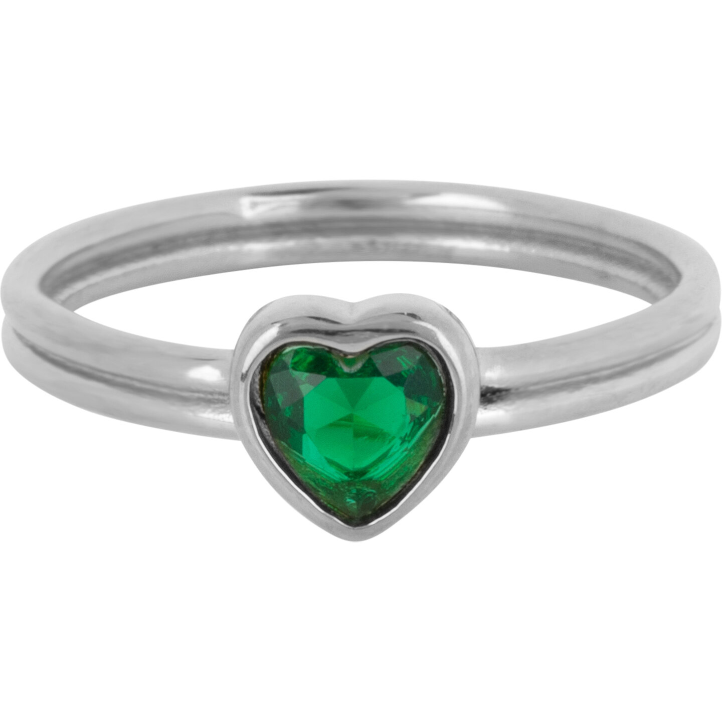 Charmin's Steel Double Ring with Dark Green Heart R1517 &ndash; Timeless love