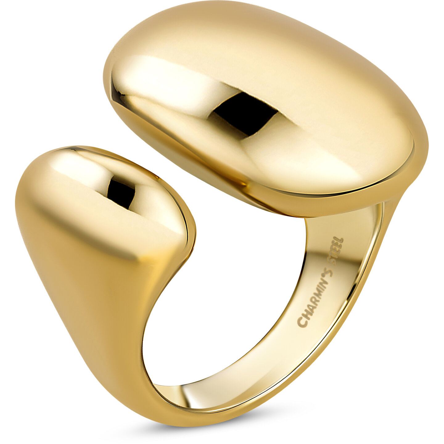 Charmin's Gold-Tone Chunky Ring with Open Rectangular Ends Steel R1841 &ndash; Statement and Elegant