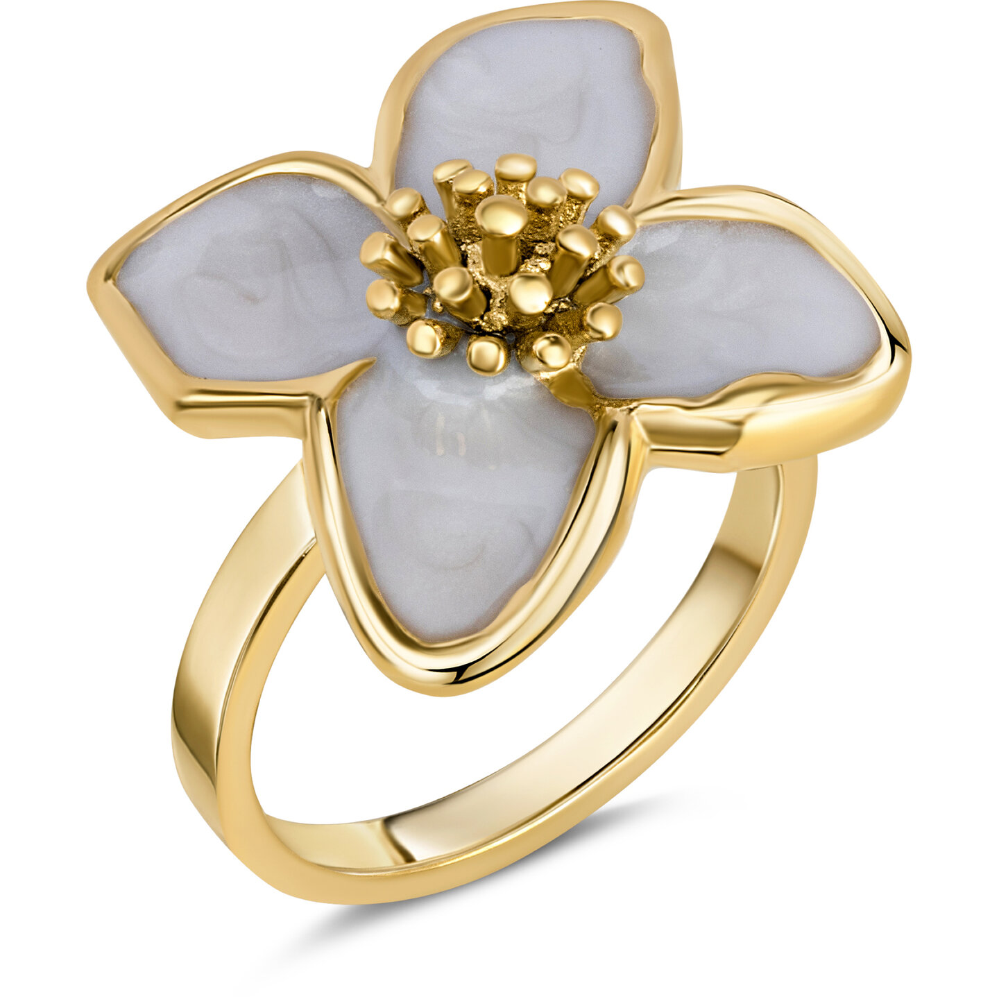 Charmin's Goudkleurige Chunky Ring met Parelmoer Bloem R1836 &ndash; Chic en Licht