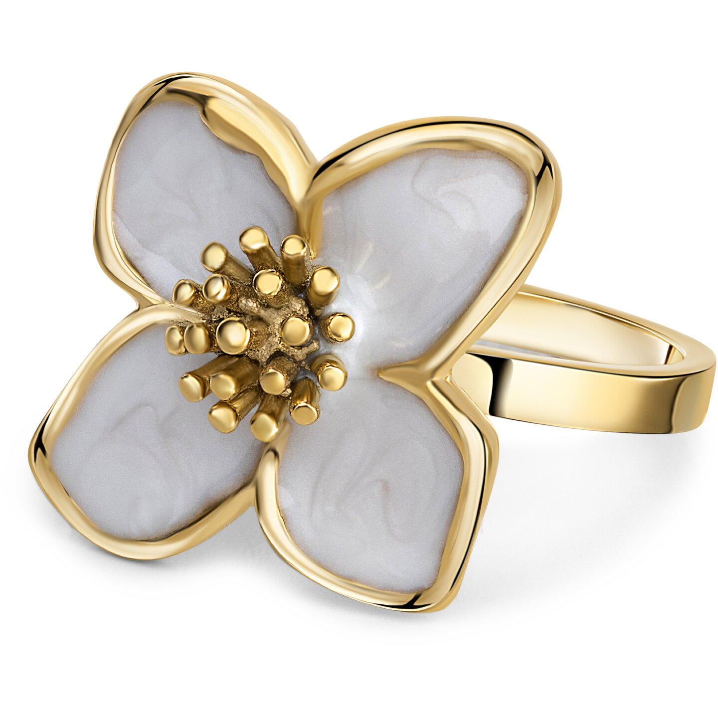 Charmin's Goudkleurige Chunky Ring met Parelmoer Bloem R1836 &ndash; Chic en Licht