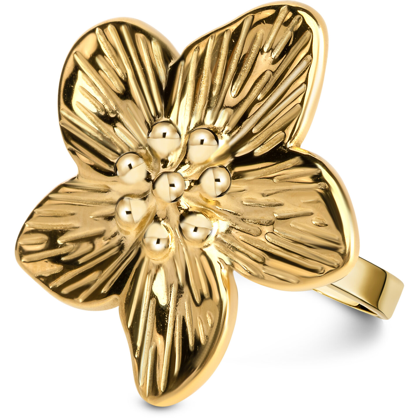 Goudkleurige Chunky Ring met Sierlijke Kersenbloesem. Een symbool van schoonheid en licht, perfect als subtiele eyecatcher. Productcode: R1855.