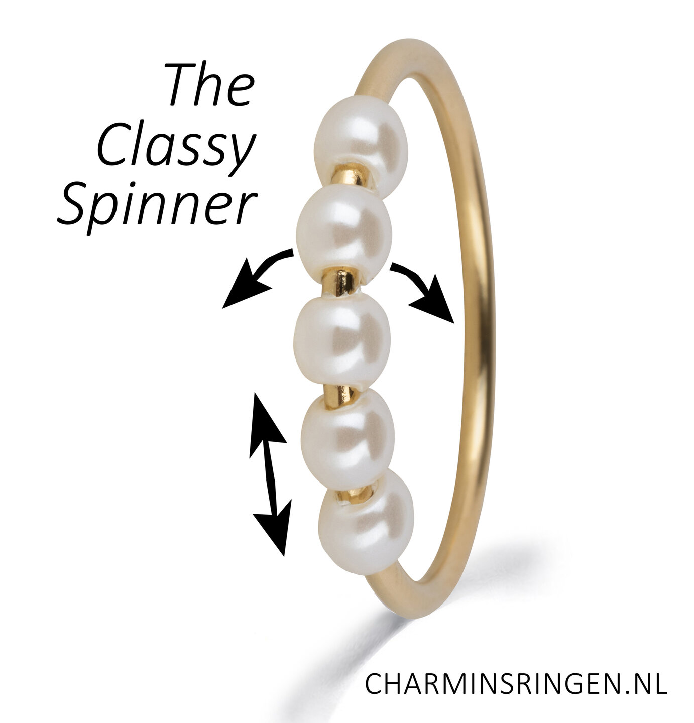 Charmin&#039;s Ring Draaiende Parels Anxiety Fidget Goudkleurig Staal R1365