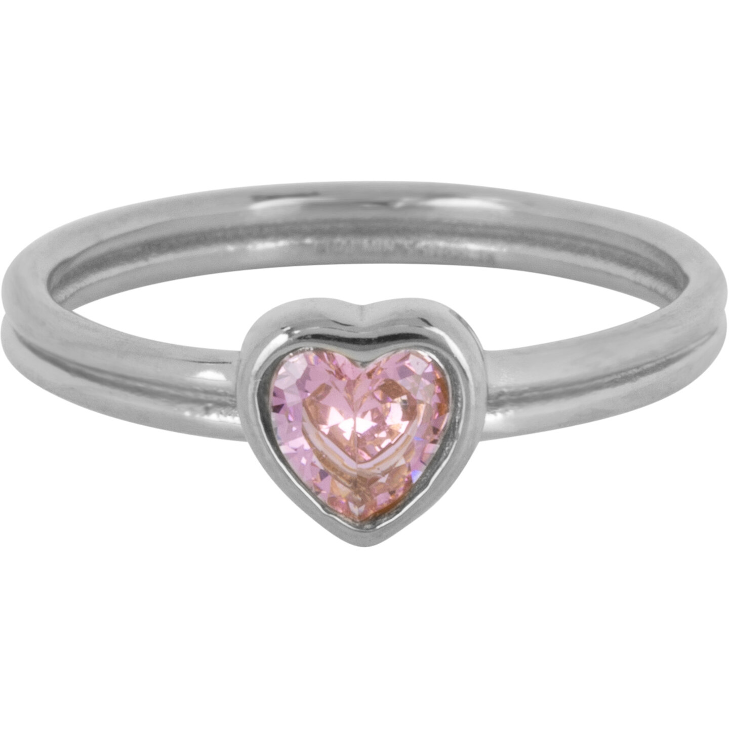 Anneau Double en Acier de Charmin avec C&oelig;ur Rose en Cristal R1515 &ndash; Amour avant-gardiste