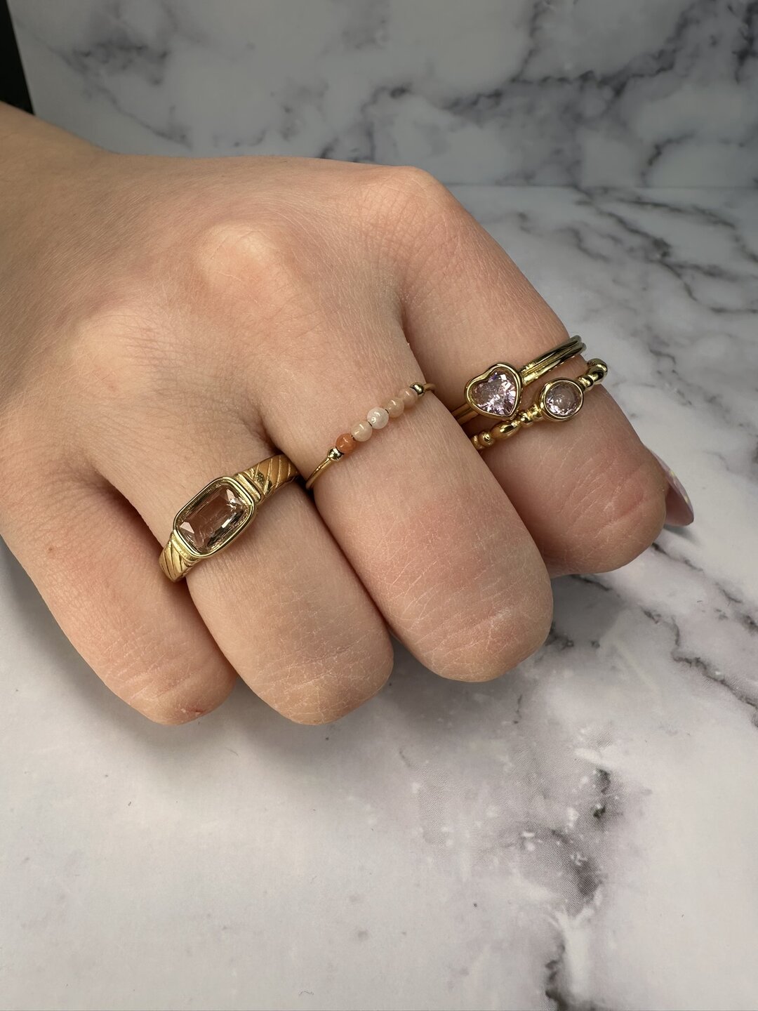 Bague Double Or de Charmin avec Petit C&oelig;ur en Cristal R1512 &ndash; Amour Audacieux