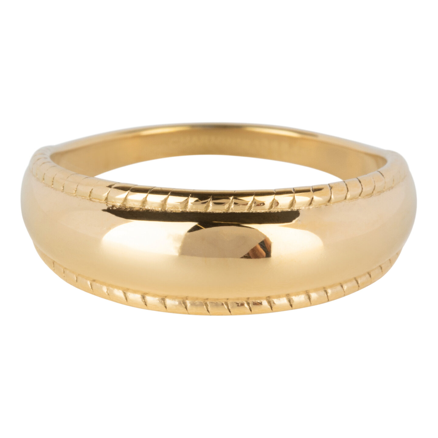 Charmin's Goudkleurige Klassieke Ring met Bewerkte Rand Staal R1411
