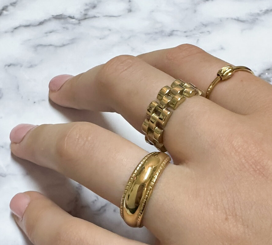 Charmin's Goudkleurige Rolex Schakel Ketting-ring Staal R1540