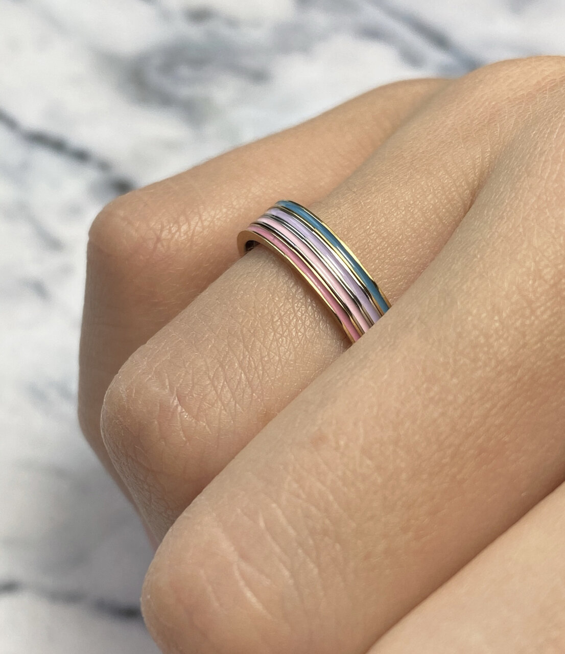 Charmin's Smalle Ring Petite Steel Goudkleurig Turkoys Blue Enamel R927 