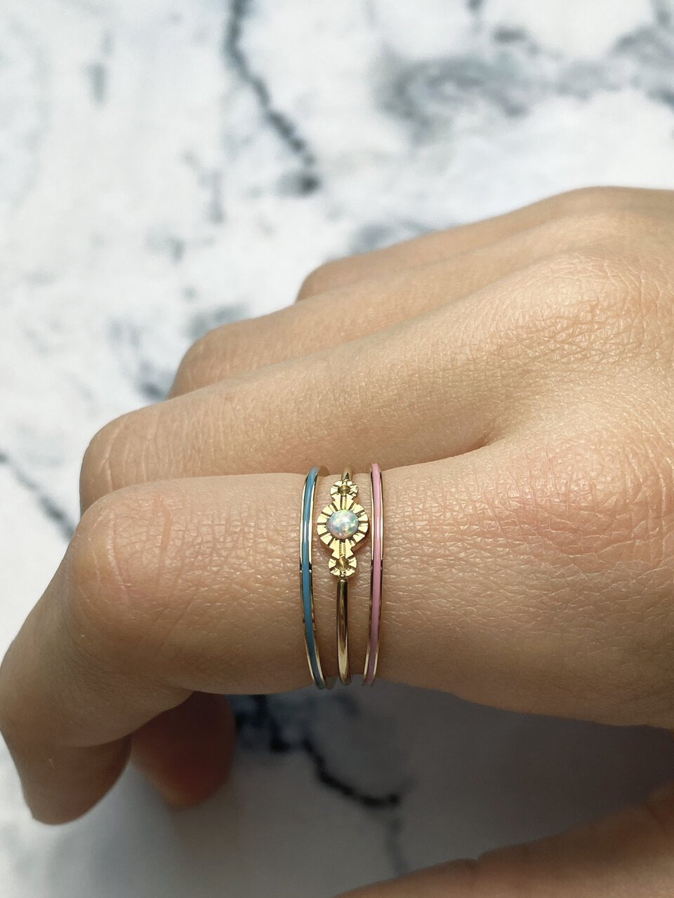 Charmin's Smalle Ring Petite Steel Goudkleurig Turkoys Blue Enamel R927 