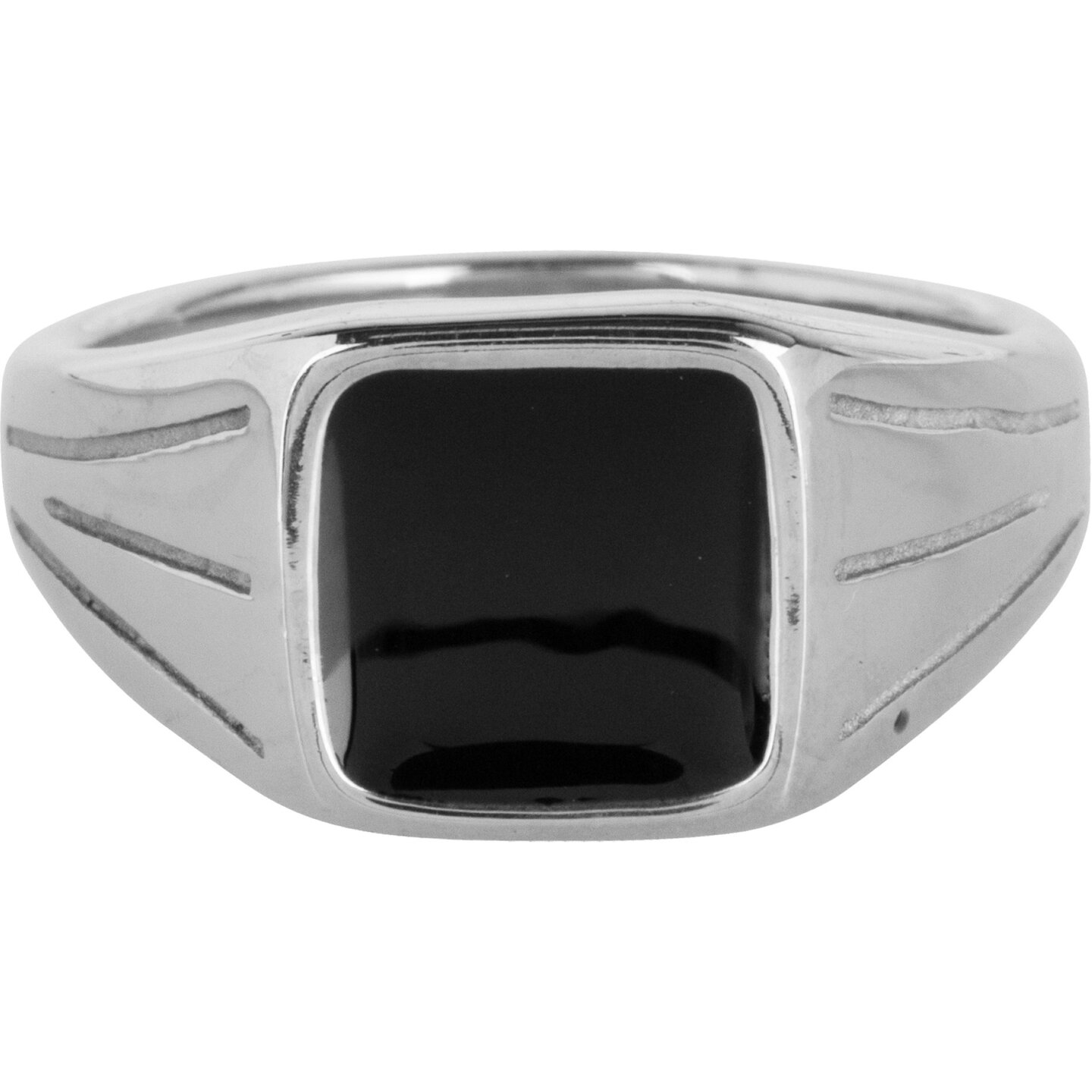 Charmin's UNI Herren-Siegelring, quadratisch, schwarzer Stein, Stahl, R1003