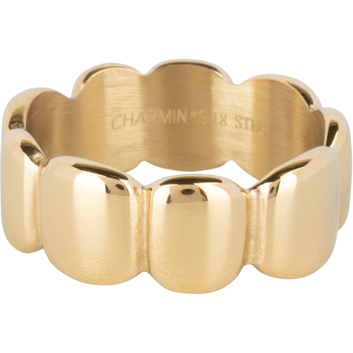 Charmin's Goudkleurige Brede Stalen Ring Gladde Ovalen R1393