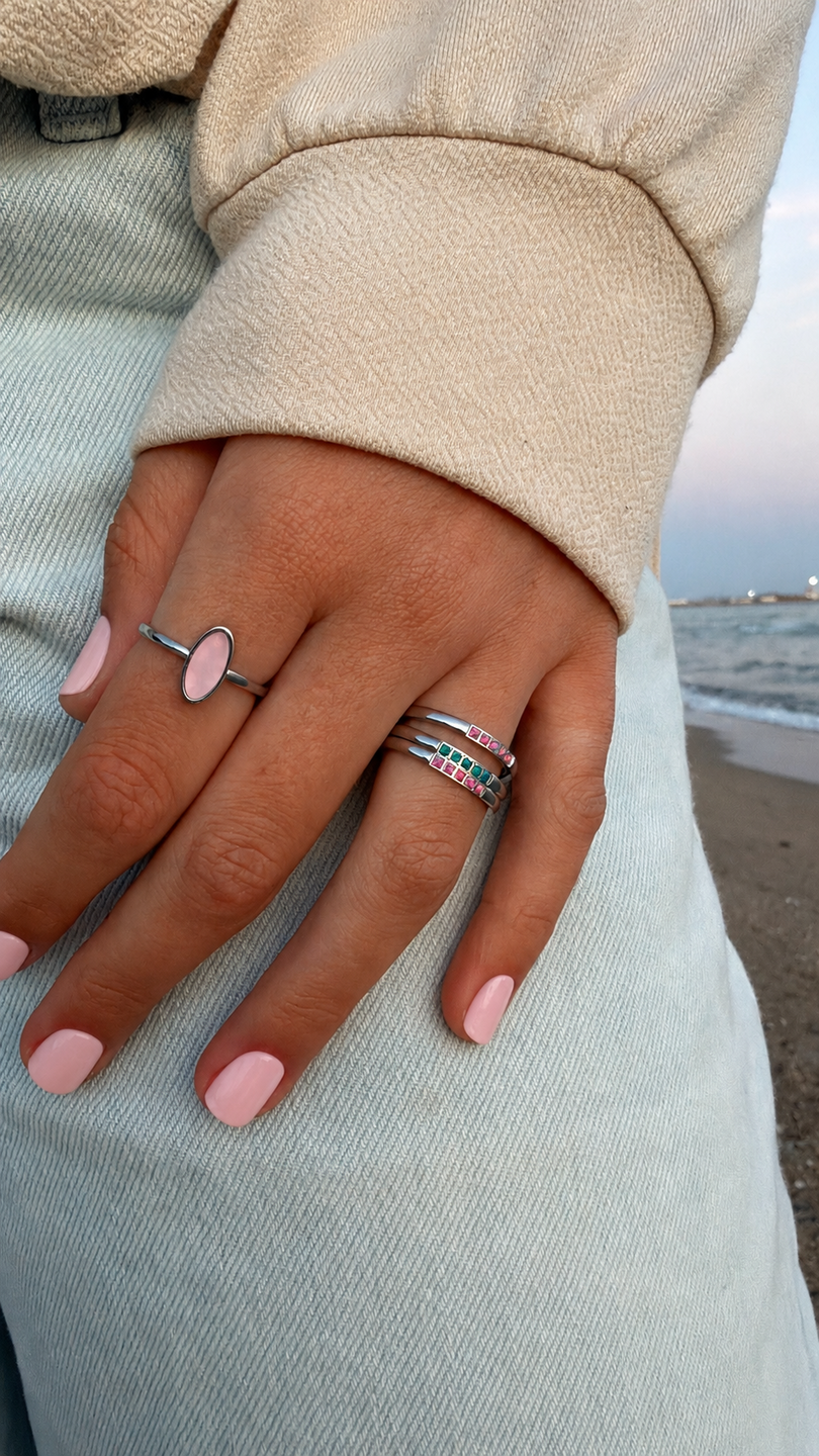 Charmin&rsquo;s Memoire Ring R1125 Vijf Steentjes Blauwe Opaal Staal