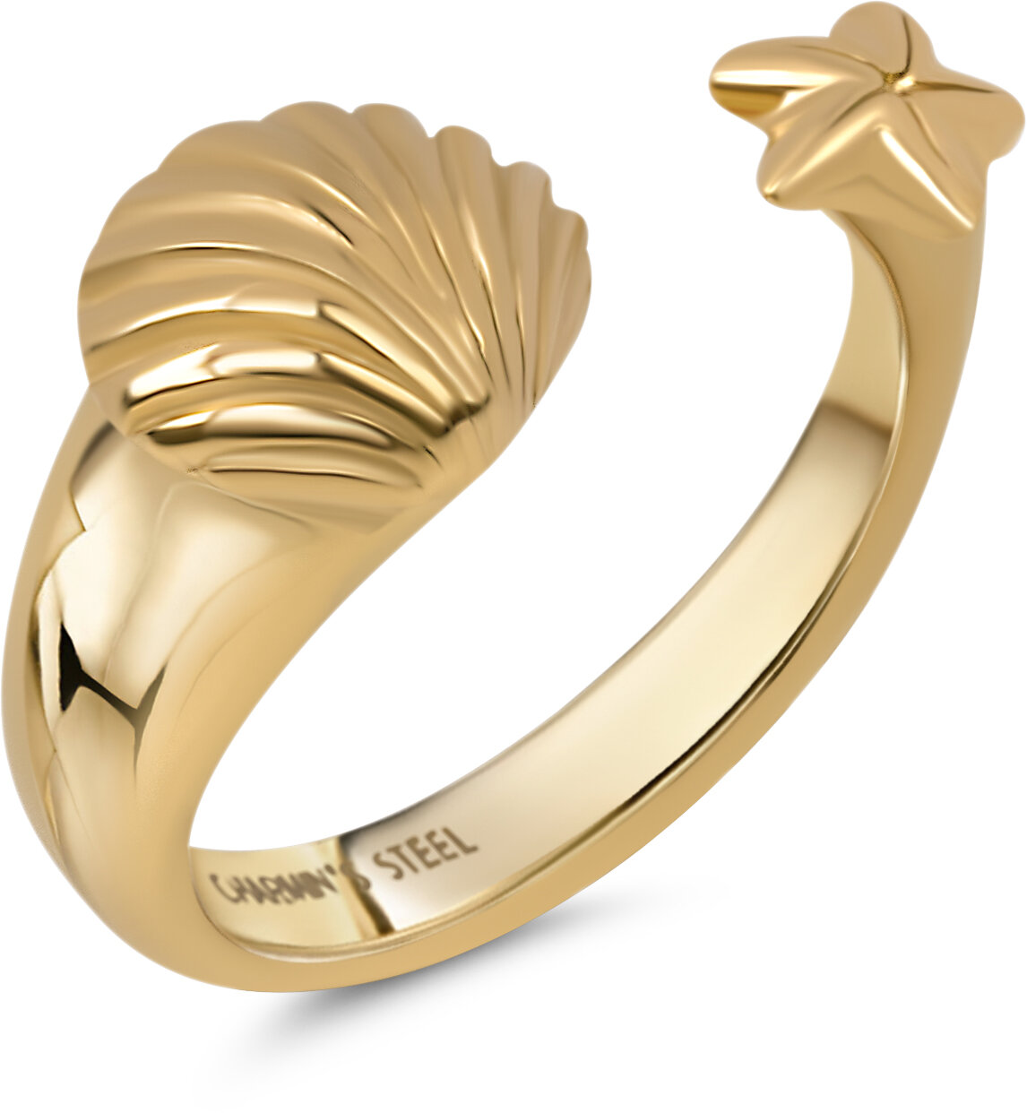 Charmin's Goudkleurige Chunky Ring met Schelp en Zeester Staal R1856 