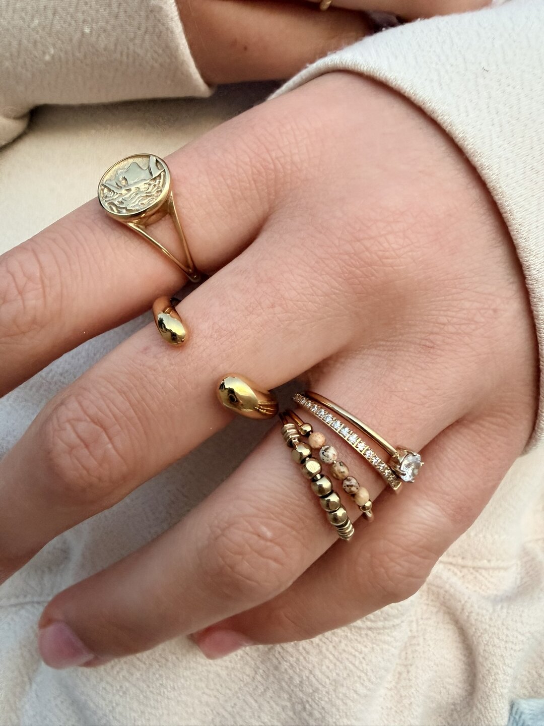 Charmin's Anxiety Ring Natural Stones Agaat en Jaspis Beads Staal R1314