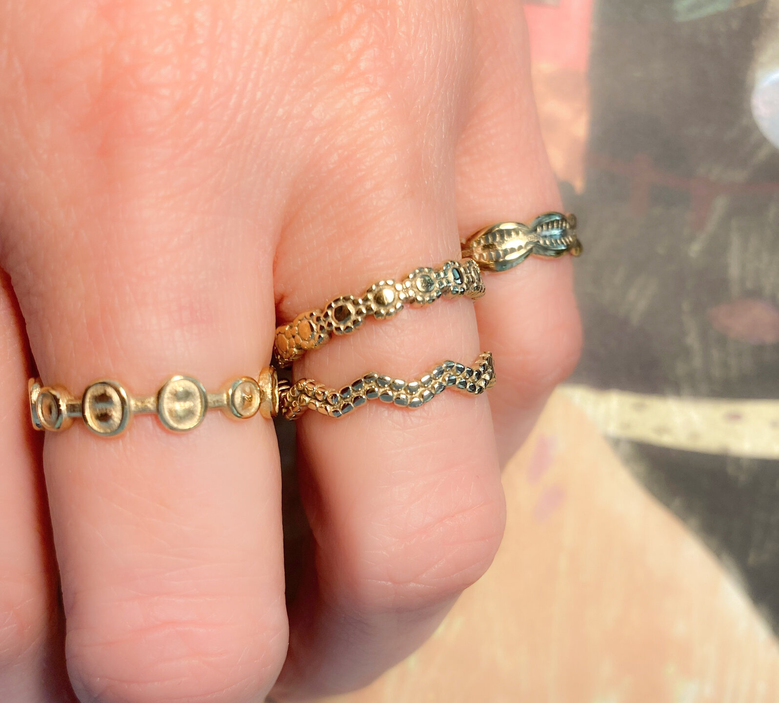 Bague Charmin Ronds et Ovales Mat et Brillant Gold Steel R1237
