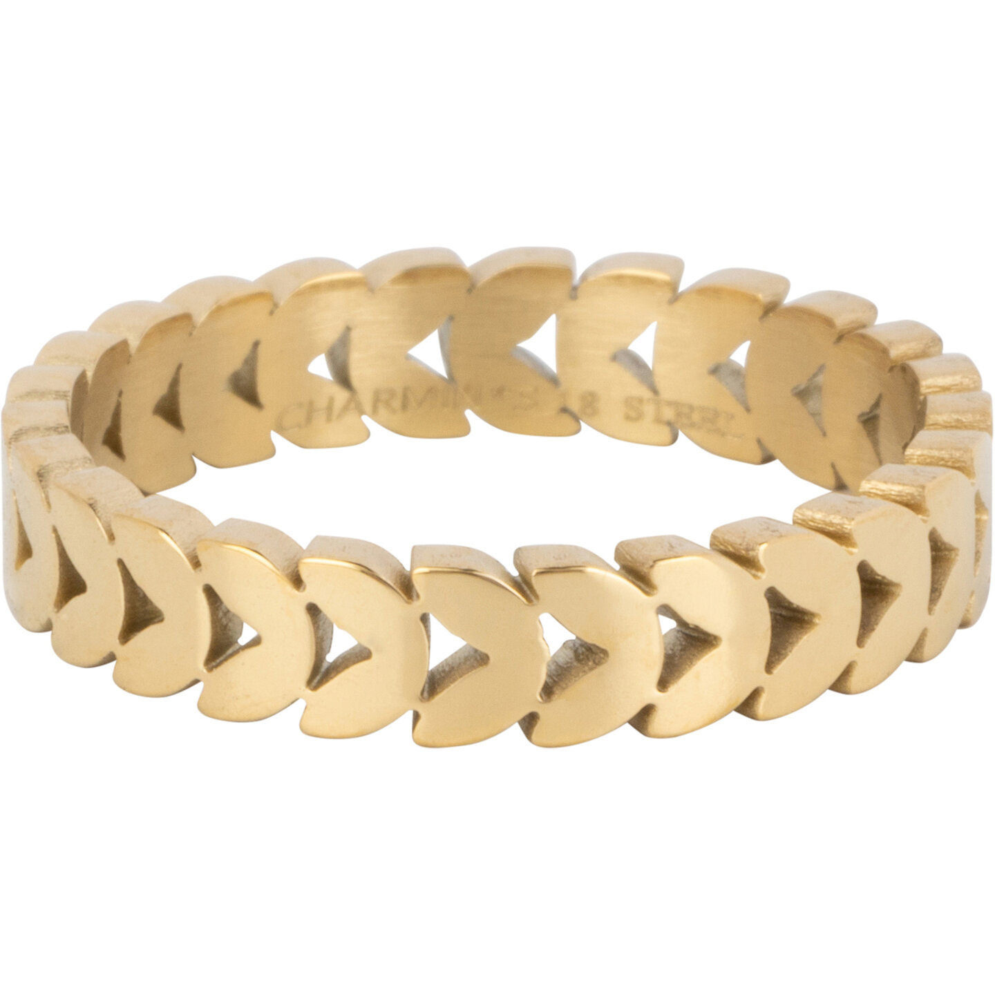 Charmin&rsquo;s ring R1409 Goudkleurige Infinity V Gevlochten Brede Ring Staal