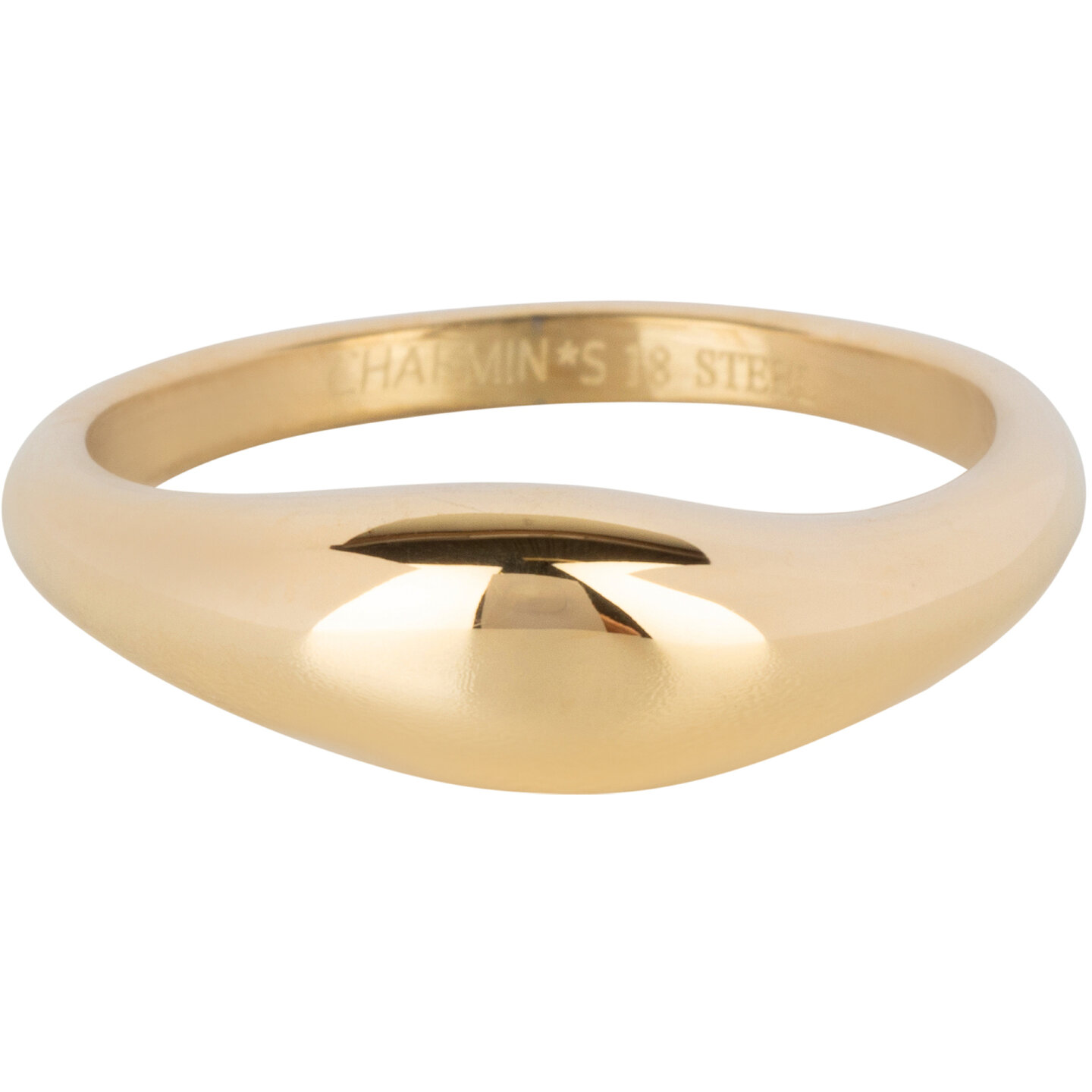 Charmin's Gold-colored Modern Asymmetrical Signet Ring Oval Steel R1369