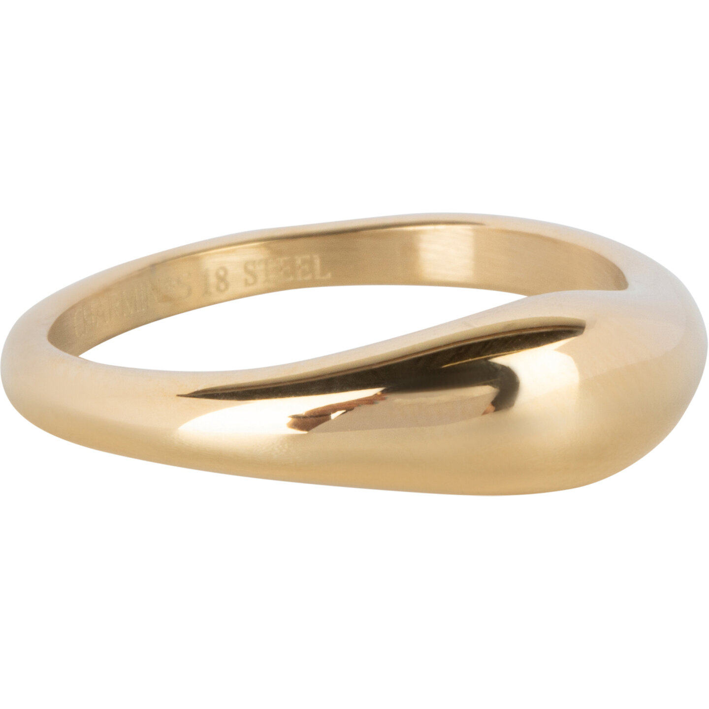 Charmin's Gold-colored Modern Asymmetrical Signet Ring Oval Steel R1369
