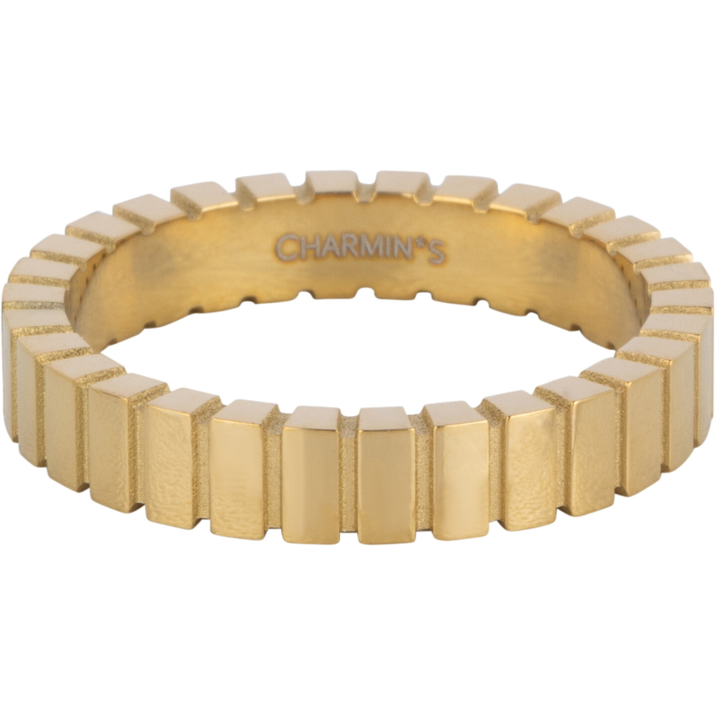 Charmin's Goudkleurige Ring met Geslepen Rechthoekjes en Matte Details R1546 &ndash; Modern en Architectonisch