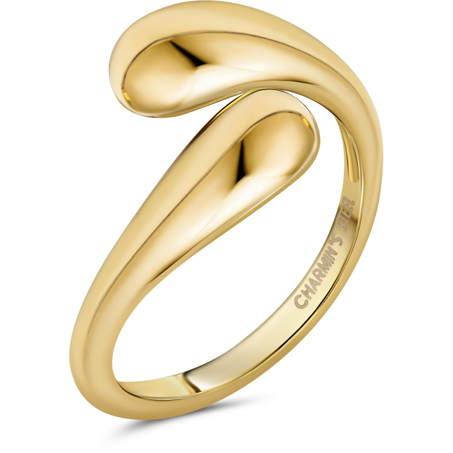 Charmin's Goudkleurige Chunky Ring met Twee Ovale Bollen R1842 &ndash; Stoer en Chique