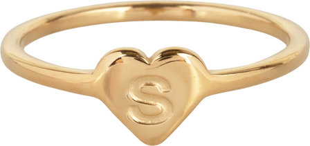 Charmin&rsquo;s initialen zegelring hartje Goldplated R1015-S Letter S 