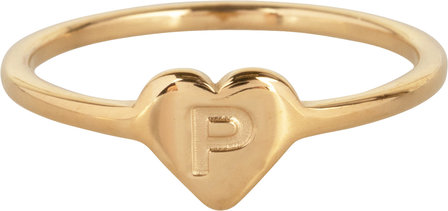 Charmin&rsquo;s initialen zegelring hartje Goldplated R1015-P Letter P 