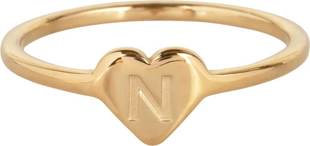 Charmin&rsquo;s initialen zegelring hartje Goldplated R1015-N Letter N 