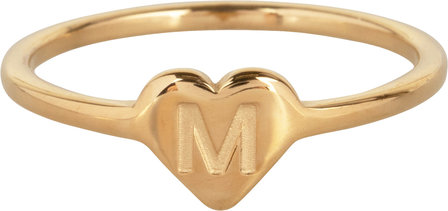 Charmin&rsquo;s initialen zegelring hartje Goldplated R1015-M Letter M 