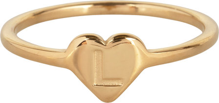 Charmin&rsquo;s initialen zegelring hartje Goldplated R1015-L Letter L 