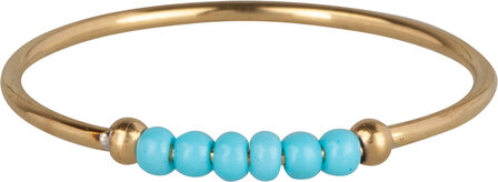 R0985 Anxiety Ring Palm Turquoise Beads Goldplated 